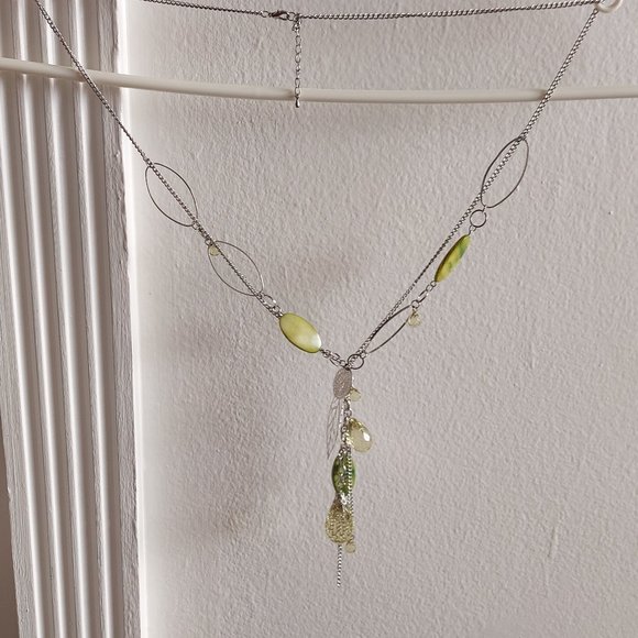 Long Slip On Green Color Green Beads Silver Necklace Chains - Picture 6 of 8